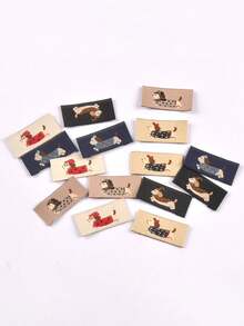 50pcs 40x19mm Random Mixed Rectangular Colorful Minimalist Embroidery Labels With Dachshund Dog Pattern, Suitable For Clothing, Bags, Sewing Accessories, Handmade Crafts - Multicolor - View 1