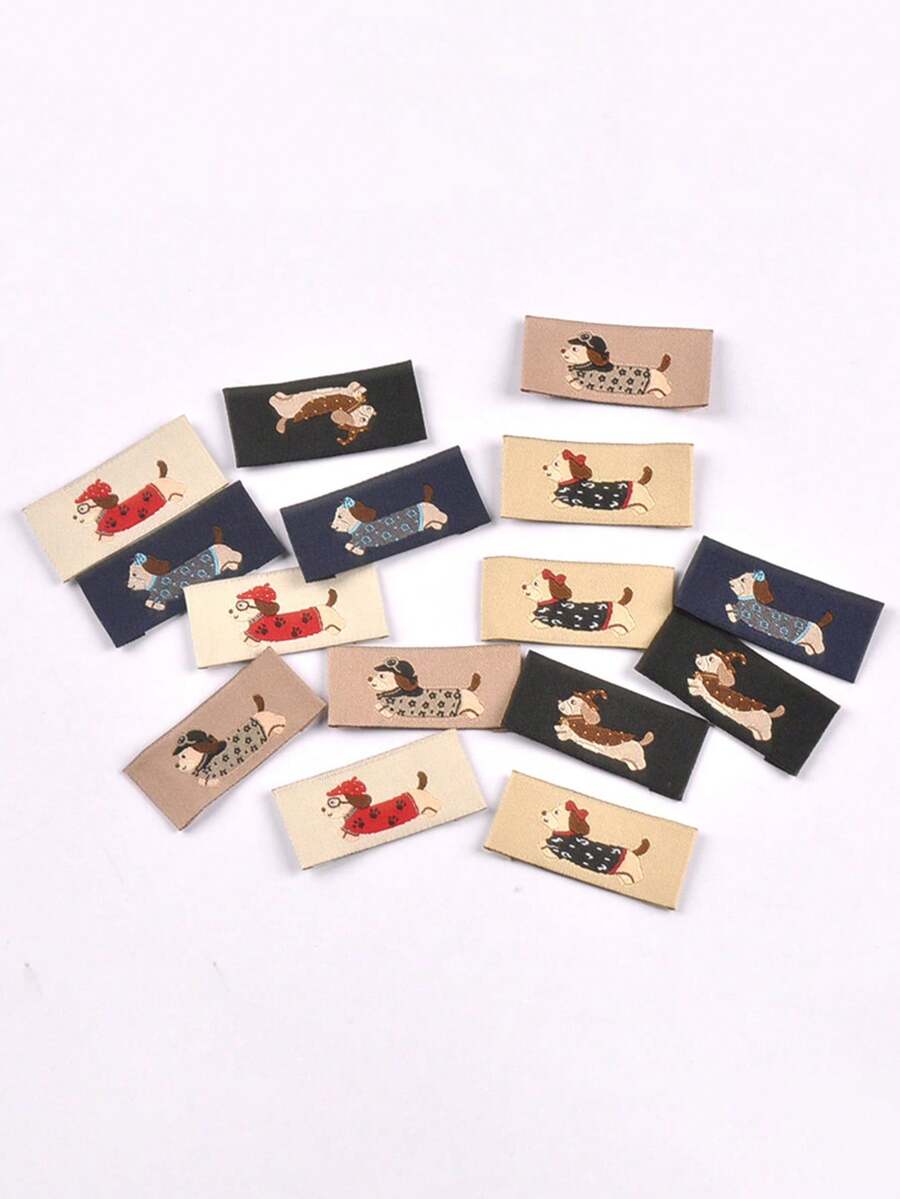50pcs 40x19mm Random Mixed Rectangular Colorful Minimalist Embroidery Labels With Dachshund Dog Pattern, Suitable For Clothing, Bags, Sewing Accessories, Handmade Crafts - Multicolor - View 1