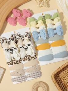16pcs Assorted Solid Color + Leopard Print + Plaid + Polka Dot Hair Clips, Gentle On Hair, Fresh Macaron Style, Suitable For Spring/Summer Daily/School Looks - Mixed color - View 1