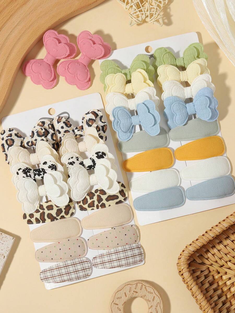 16pcs Assorted Solid Color + Leopard Print + Plaid + Polka Dot Hair Clips, Gentle On Hair, Fresh Macaron Style, Suitable For Spring/Summer Daily/School Looks - Mixed color - View 1