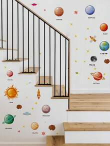 Large Solar System Planets Educational Wall Decals Astronaut Space Spaceship Rocket Stars Pattern DIY Peel And Stick Vinyl Stickers For Kids Room Nursery Bathroom Bedroom Game Room Home Decor Gift - Multiple Styles - View 6