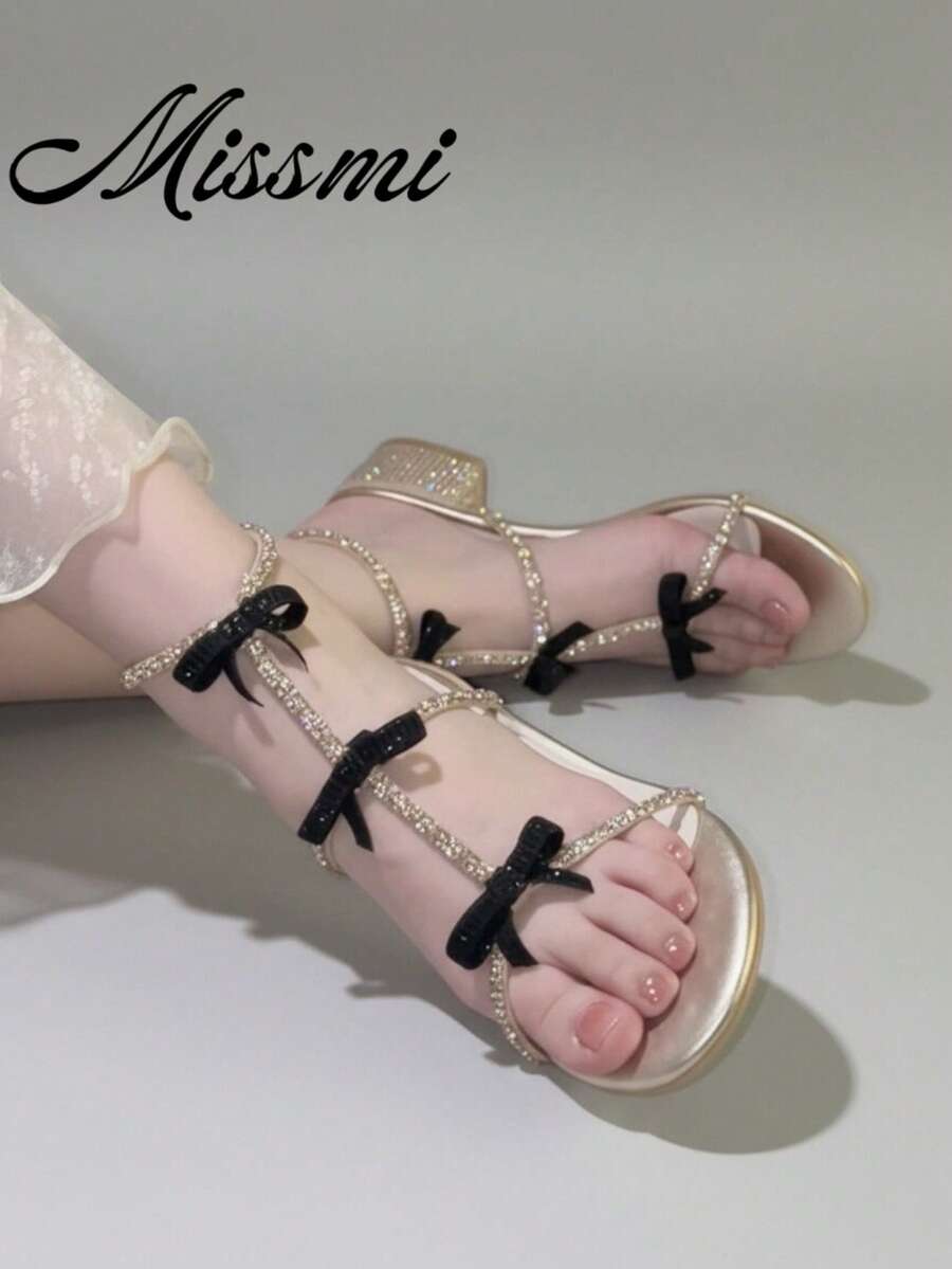 Giày sandal đính đá lấp lánh mới năm 2025 dành cho nữ, thích hợp phối cùng váy hè, giày cao gót đế dày siêu dày cho nữ. - Vàng - Xem 1