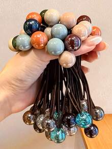 7/14pcs/Set Mixed Color Crystal Beaded Elastic Hair Ties, High Elasticity No Hair Damage - Suitable For Girls And Women, Multiple Color Options: Dark Brown, Milky White, Navy Blue, Burgundy And More, Casual, Commute, Outdoor Sports, Easy Hairstyling, Add Stylish Touch, Random Color,Travel,Birthday - Multicolor - View 12