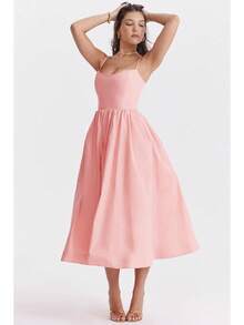 Women's Long Backless Spaghetti Strap Summer Dress - 磨砂黑 - 查看 2