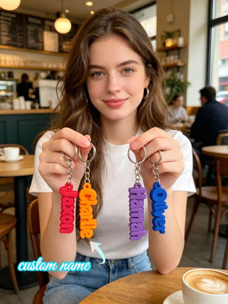 1Pc Custom 3D Printed Name Keychain, Personalized Letter Keyring With Custom Name, Lightweight Bag Charm, School Backpack Tag - Multicolor - View 1