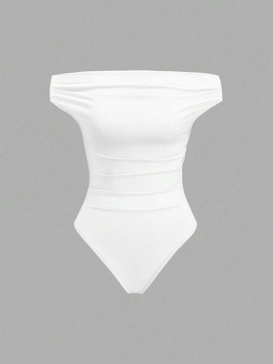1 pieza Bodysut cómodo y versátil con escote descubierto de los hombros - Blanco - Ver 1