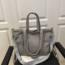 Bolso de cuero genuino para mujer, elegante bolso de mano y de hombro para oficina, citas y fiestas. Bolso de viaje de pana de gran capacidad, moderno, elegante, sencillo, tipo bandolera para mujer. - Caqui - Ver 6