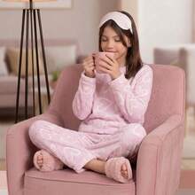 Baby Plush Teddy Pajamas For Winter, Cold Weather, Closed With Heart Design - Coral Pink - View 1