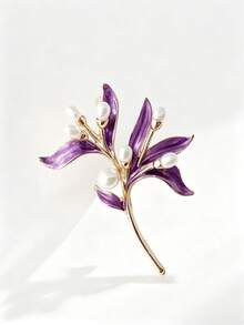 1pc Vintage Luxury Olive Branch Pearl Brooch, Suitable For Coats, Shirts, Hats, Bags, Wedding Corsage - Purple - View 6