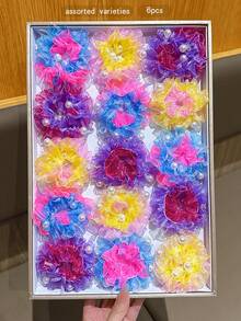 6入隨機色甜美風髮花髮圈，適用於表演、舞蹈與頭部裝飾 - 彩色 - 查看 6