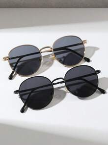 2pcs Unisex Children's Round Metal Frame Glasses, Outdoor Travel Vintage Decorative Glasses - Grey - View 6