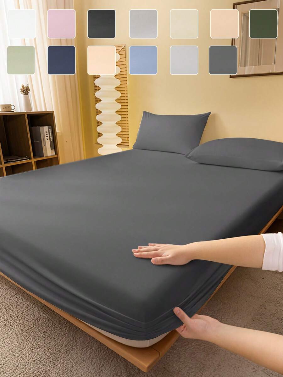 1 bộ ga trải giường màu trơn, thoáng khí, chống xù lông, chống bụi và chống trượt, có thể giặt máy, sử dụng được quanh năm, phù hợp với giường đơn/đôi/nữ hoàng/vua, thích hợp cho phòng ngủ và ký túc xá, không bao gồm gối.