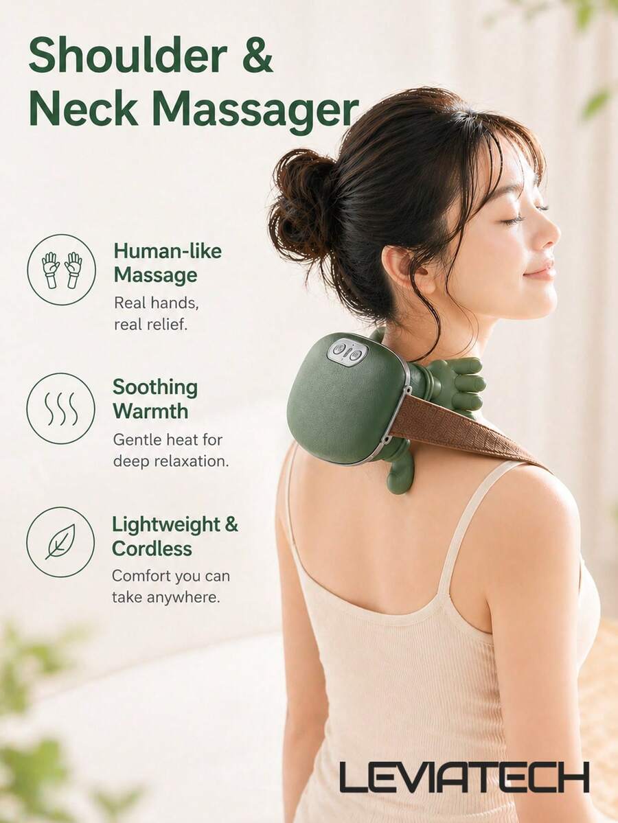 USB Rechargeable 6D Hand-Simulated Neck And Shoulder Massager, Cordless Electric Massage Device With 3 Modes & 2 Heat Settings For Back, Arms, Legs, Portable Deep Kneading Massager, Ideal Gift For Parents