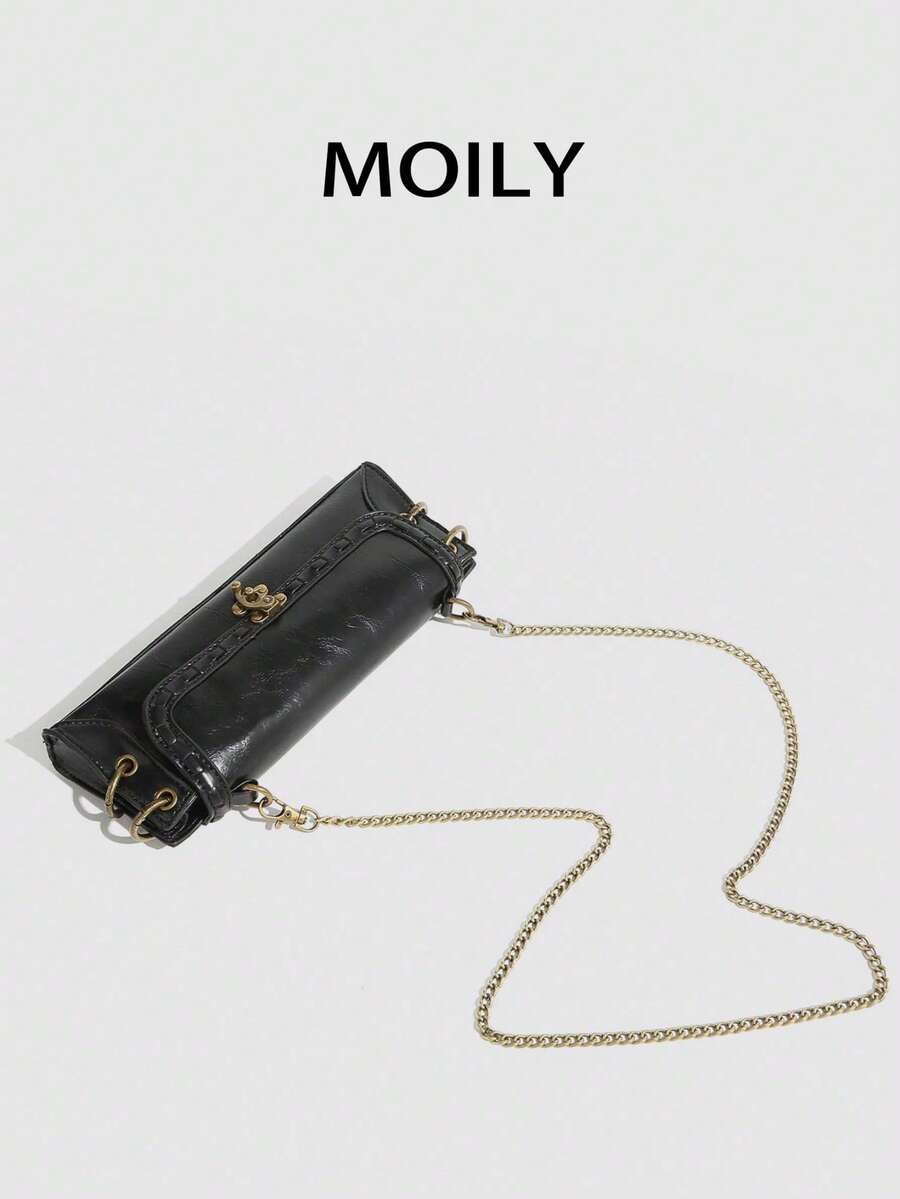 Fashionable Versatile Shoulder Bag Crossbody Bag Clutch Bag Bull Bag Double Closure With Buckle And Zipper Elegant Evening PU Material Vintage Style Women's Handbag - Black - View 1