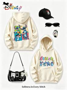 Disney Lilo & Stitch Retro Y2K Printed Hooded Sweatshirt, Soft Elastic Warm Skin-Friendly Fabric Pullover, Vivid Diversified Stitch Cartoon Themed Prints, Relaxed Loose Cut Brings Unrestrained Wearing Experience, Lovely Lively Styling Fits Daily Leisure And Various Occasions, Fine All-Match Autumn Winter Women Garment, Premium Holiday Matching Outfit And Wonderful Gift Choice, Patterned Hoodies, Printed Tops, Casual Daily Outfits, Women Sweatshirts & Hoodies, Tops De Mujer - Màu be - Xem 1