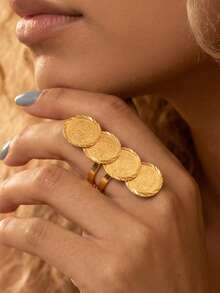 1pc Fashionable Personalized Coin Ring, Suitable For Women's Party Wear, Holiday Gift - Gold - View 6