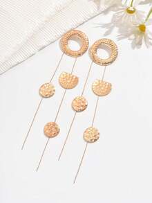 1 par de pendientes colgantes geométricos circulares martillados, pendientes largos con borlas de moda personalizados - Dorado - Ver 2