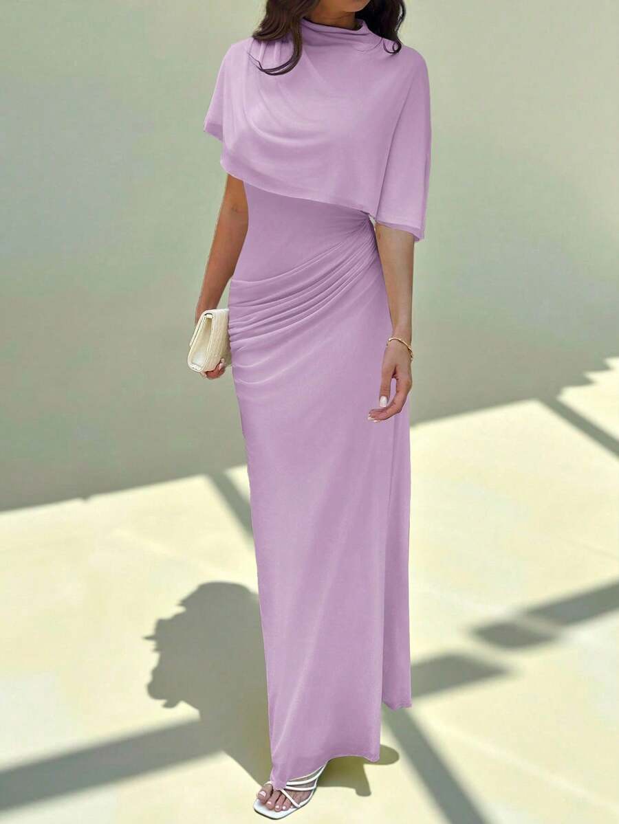 Vestido largo elegante y minimalista con diseño de cintura elástica, multicapa de volantes en la cintura, favorecedora silueta, adecuado para el trabajo, citas, vacaciones - Morado Violeta - Ver 1