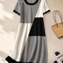 Yunuo Menswear  Vestido casual de fiesta de cuello redondo con bloques de color para mujer - Celeste - Ver 2