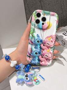 Disney Has Authorized, Phone Case - Chain Set, The Stitch Lilo & Stitch 3D Phone Case Plus A Silicone 3D Stitch Bracelet With Metallic Ring Removable Bracelet, Stitch And Angel Pattern, Compatible With Iphone17/16/15/14/13/12/11/XS/XR/X Plus Pro Max, A Stylish Cartoon Phone Case, The Perfect Gift Choice, Phone Protection, Durable Phone Cover, Great Gift For Friends And Family. - 白色 - 查看 4