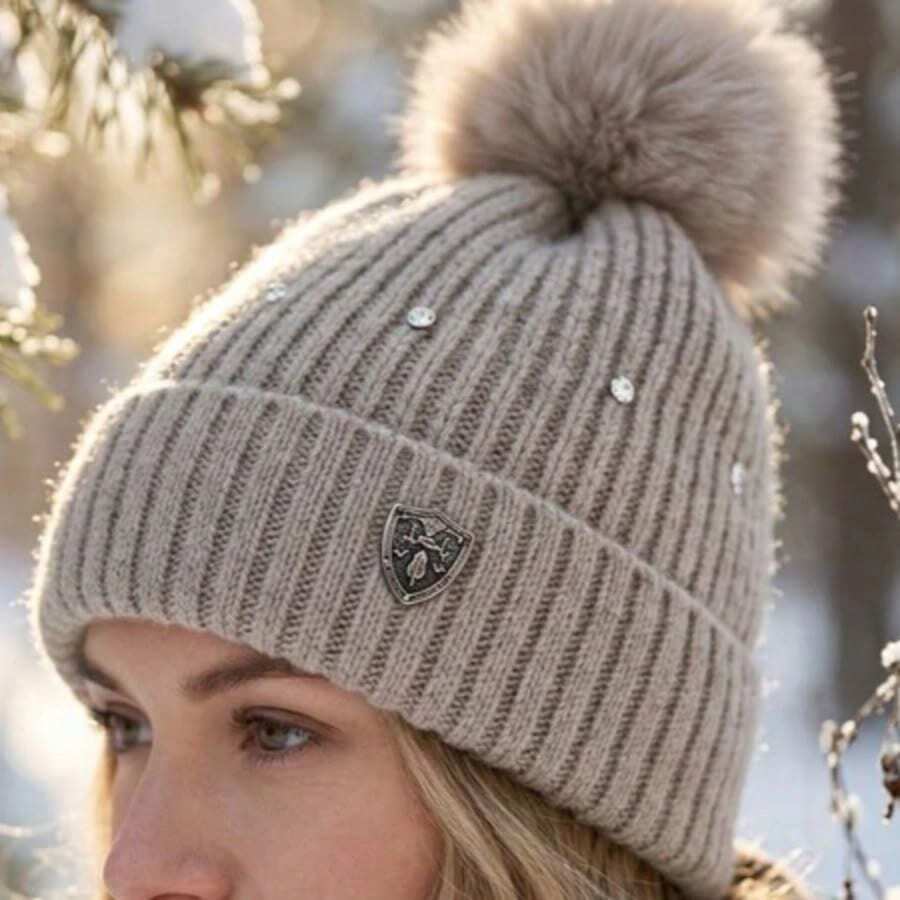 Women's Winter Thermal Hat With Glitter, Hypoallergenic, Lined With A Cute And Stylish Pom-Pom, Warm And Stylish. - MYA-40 bege c/ detalhe - 查看 1