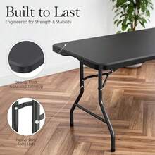 6Feet Folding Table With Carrying Handle: Upgrade Thickened Heavy Duty Portable Foldable Table Perfect Plastic Tables For Party, Dining, Wedding, Events, Picnic Indoor, Outdoor, Camping, Utility Black - Black 6ft - View 4