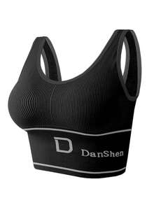 EssElegance Sujetador Deportivo de Yoga y Fitness para Mujer Talla Grande, Soporte Medio a Alto, Absorción de Impactos, Sin Aros, Acolchado Grueso, Sin Costuras, Espalda de Corredor, Antideslizante, Top para Correr - Negro - Ver 1