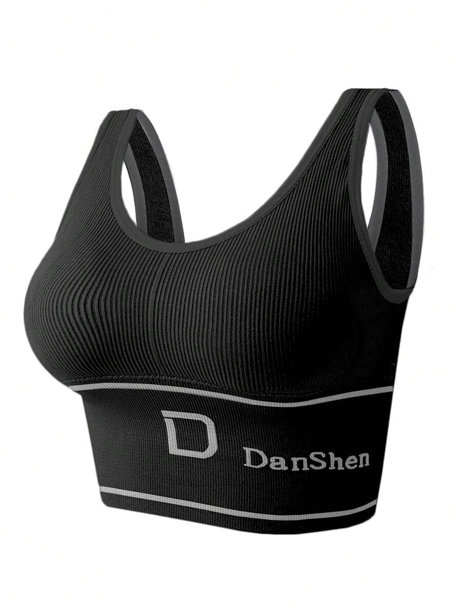 EssElegance Sujetador Deportivo de Yoga y Fitness para Mujer Talla Grande, Soporte Medio a Alto, Absorción de Impactos, Sin Aros, Acolchado Grueso, Sin Costuras, Espalda de Corredor, Antideslizante, Top para Correr - Negro - Ver 1