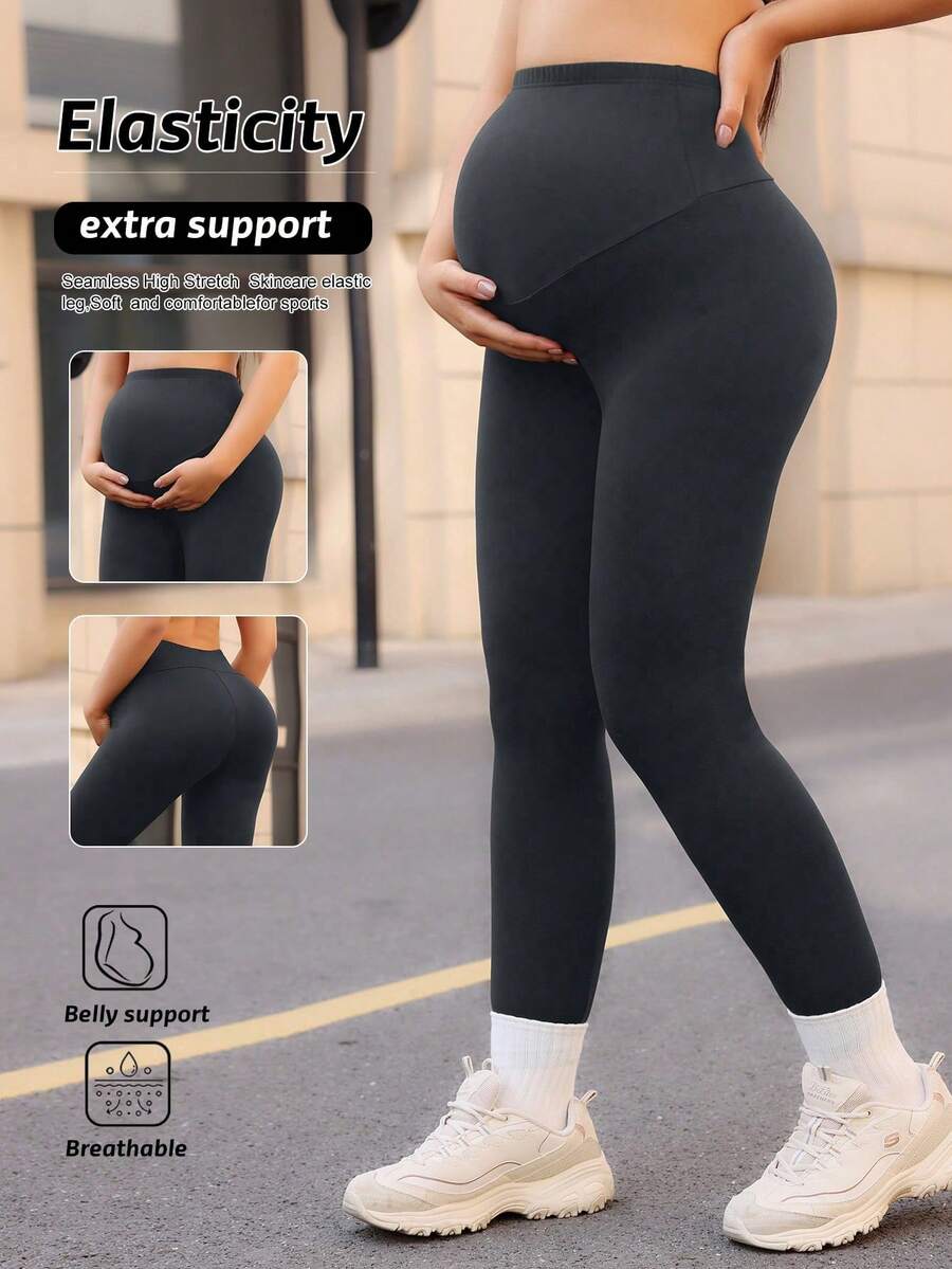 Yoga Basic Maternidad Leggings cintura cintura - Gris Oscuro - Ver 1