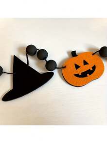 Halloween Pumpkin Ribbon Decorations, Witch Hat Bead Hanging Ornaments, Feather Pumpkin Ribbon Decorations, Witch Hat Ribbon Decorations - Multicolor - View 8