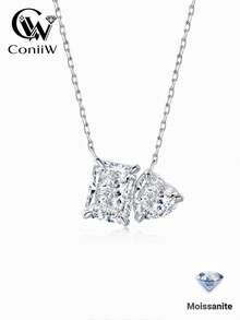 ConiiW 这款 925 纯银长方形心形吊坠项链，镶嵌 1.5 克拉莫桑石，是婚礼、宴会、派对、母亲节、情人节、感恩节、圣诞节、万圣节、生日和周年纪念日的完美礼物。 - 銀色 - 查看 2
