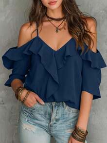 LUMIGAL Off-The-Shoulder Blouse With Ruched Trim - Blue - View 1