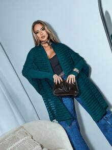 Women's Long-Sleeved Open Knit Poncho Kimono - Elegant New Release - Winter Fashion - RS Knitwear - 埃森格林 - 查看 1