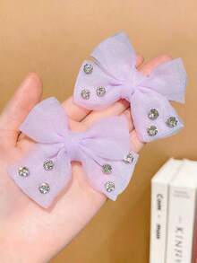 2pcs Girls Multi-Color Faux Pearl Bow Hair Clips - Mauve Purple - View 4
