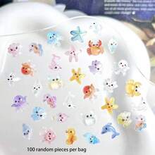 Serie Oceánica Encantos de Arte de Uñas de Resina de Dibujos Animados, Incluye Delfín, Concha, Estrella de Mar, Medusa Surtidos Aleatoriamente, Color Aleatorio, 100 piezas/30 piezas en Total, Accesorios de Uñas DIY Portátiles para Niñas - Multicolor - Ver 7