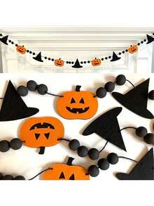 Halloween Pumpkin Ribbon Decorations, Witch Hat Bead Hanging Ornaments, Feather Pumpkin Ribbon Decorations, Witch Hat Ribbon Decorations - Multicolor - View 7