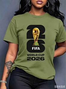 [Official FIFA World Cup Licensed]Graphic[FIFA World Cup Licensed]2026 World Cup, Football-Themed Fun Printed Short-Sleeve T-Shirt, Street Style Print Design, Summer Top, A Must-Have For Fans, Available In Men's And Women's Styles, Suitable As A Birthday Gift For A Boyfriend T-Shirt - 綠色 - 查看 1