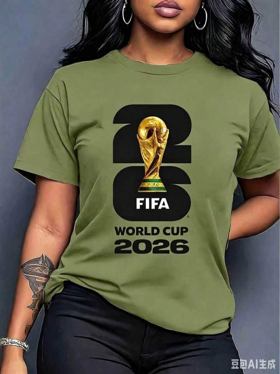 [Official FIFA World Cup Licensed]Graphic[FIFA World Cup Licensed]2026 World Cup, Football-Themed Fun Printed Short-Sleeve T-Shirt, Street Style Print Design, Summer Top, A Must-Have For Fans, Available In Men's And Women's Styles, Suitable As A Birthday Gift For A Boyfriend T-Shirt - 綠色 - 查看 1