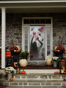 2pcs Halloween Curtains, Horror Theme Curtains, Halloween Horror Curtains, Scary Halloween, Home Decor Background, Halloween Trick Or Treat, Halloween Party Supplies, 2026 Halloween Decorations, Home Decor, Room Decor, Halloween Party Gifts, Gothic Soul-Stealing Scary Decor, Reusable Spooky House Accessories, Easy To Install Horror Movie Style Curtains Home Decor Halloween Decorations Room Decor - A - View 3