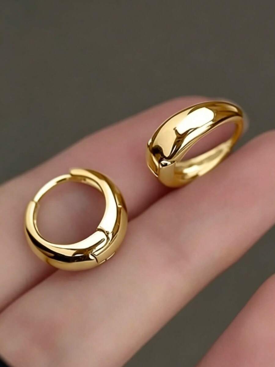YUNCHUN 1 Pair Shiny Curved Earrings, Minimalist Style, Women's Earrings - Gold - View 1