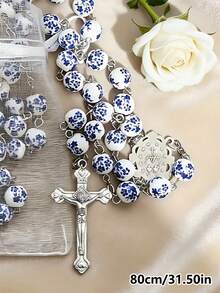 1 pièce Bracelet en perles baroques artificielles avec perles dorées en céramique et pendentif Vierge Marie en acier inoxydable, cadeau parfait, article cadeau chrétien - Multicolore - Voir 12