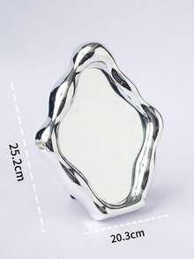1pc Electroplated Wavy Baroque Style Silver Portable Vanity Makeup Mirror - Multicolor - View 6