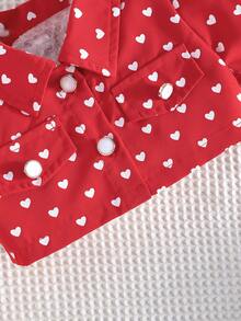 2pcs/Set Little Girl Princess Dress Gift Heart Print Fashionable Lapel Puff Sleeve Short Jacket With Bow Strap Tulle Skirt - Red - View 5
