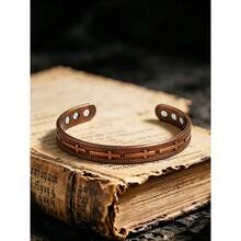 1pc Retro Bronze Statement Bracelet For Men,Adjustable Size Design,Classic Vintage Style,Daily Jewelry,Perfect Birthday & Anniversary Gift For Parents (No Box) - Bronze - View 6
