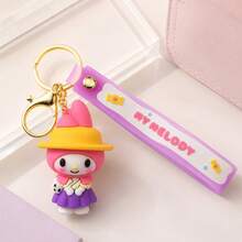 MINISO 官方 Sanrio My Melody 黃色帽子相機鑰匙圈 可愛 3D 矽膠動漫公仔 萌系紫色掛繩包飾 背包配件 車鑰匙環 畢業夏季假期禮物 - 紫色 - 查看 2