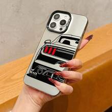 1pc Racing Car Pattern Black & Silver Phone Case Compatible With Apple Phones - Multicolor - View 3