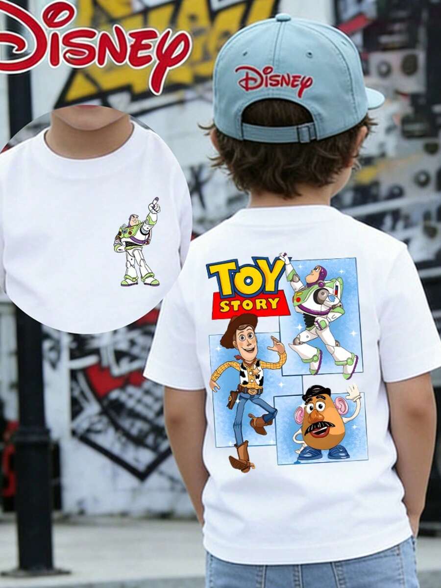Disney Toy Story Baby T-Shirt, Buzz Lightyear Woody Potato Head Print, Unisex 6-36 Months, Casual Short Sleeve Tee For Toddlers, Express Delivery - 白色 - 查看 1