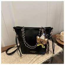 Bolso de Cuero Genuino de Lujo, Clásico y Elegante, Adecuado para Uso Diario y Ceremonias. - Grande, negro, con colgante - Ver 11