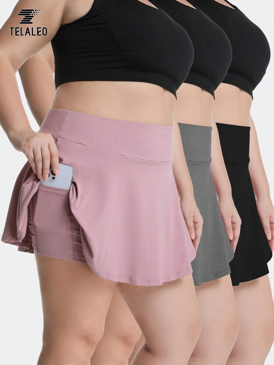 3 PACK Plus Size Tennis Skirt For Women With Pockets Shorts, High Waisted Athletic Golf Skorts, 2 In 1 Running Workout Skirt - Multicolor - View 1