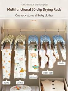 1pc Multi‑Clip Baby Clothes Hanger, Kids Socks Bibs Hat Drying Rack, Portable Multi‑Functional Laundry Peg Holder For Infant Clothing Storage - Multicolor - View 5